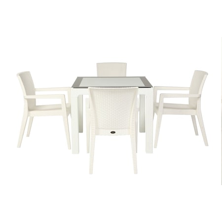 Rainbow Outdoor Montana 5-Piece Dining Set-White RBO-MONTANA-WHT-5DA